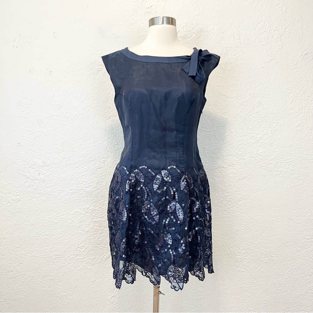 Vintage Philosophy Di Alberta Ferretti Dress Navy Blue Embroidered Sequin 6